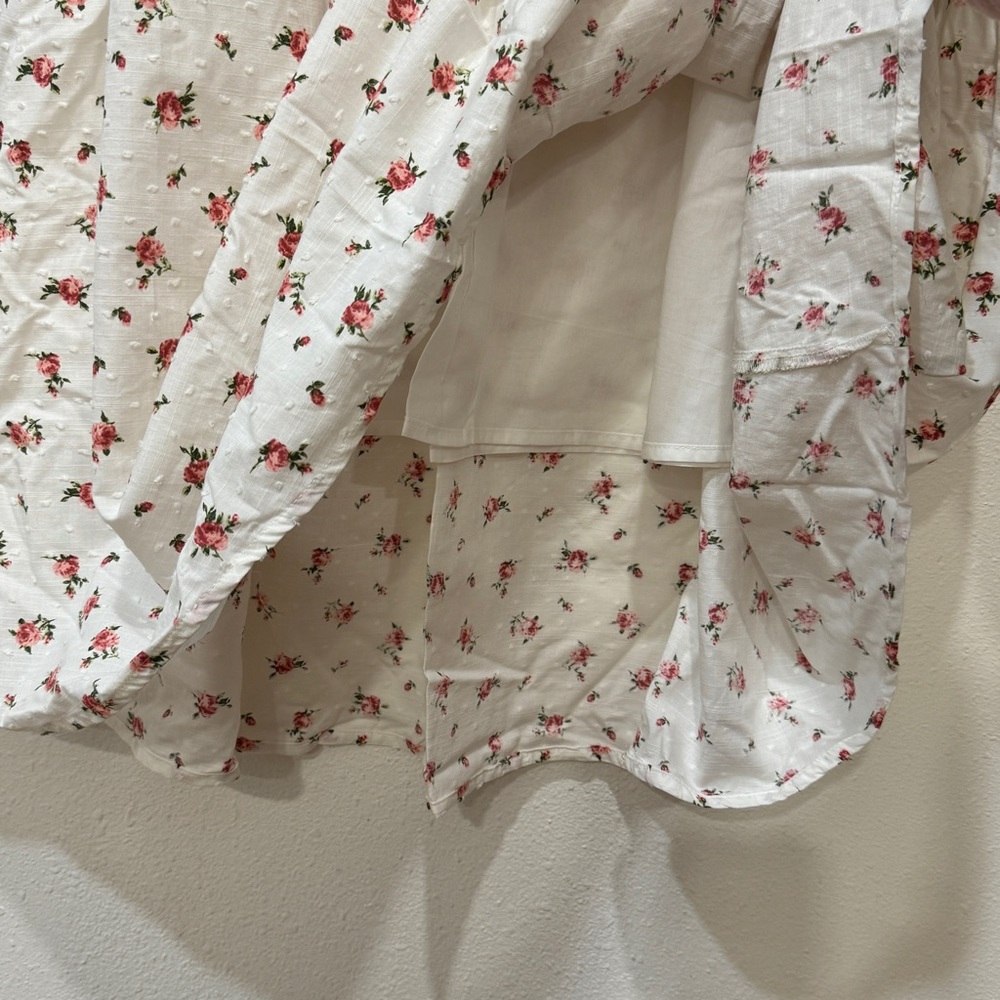 White Maxi Peasant Skirt with Pink Floral Print - Picture 5 of 8